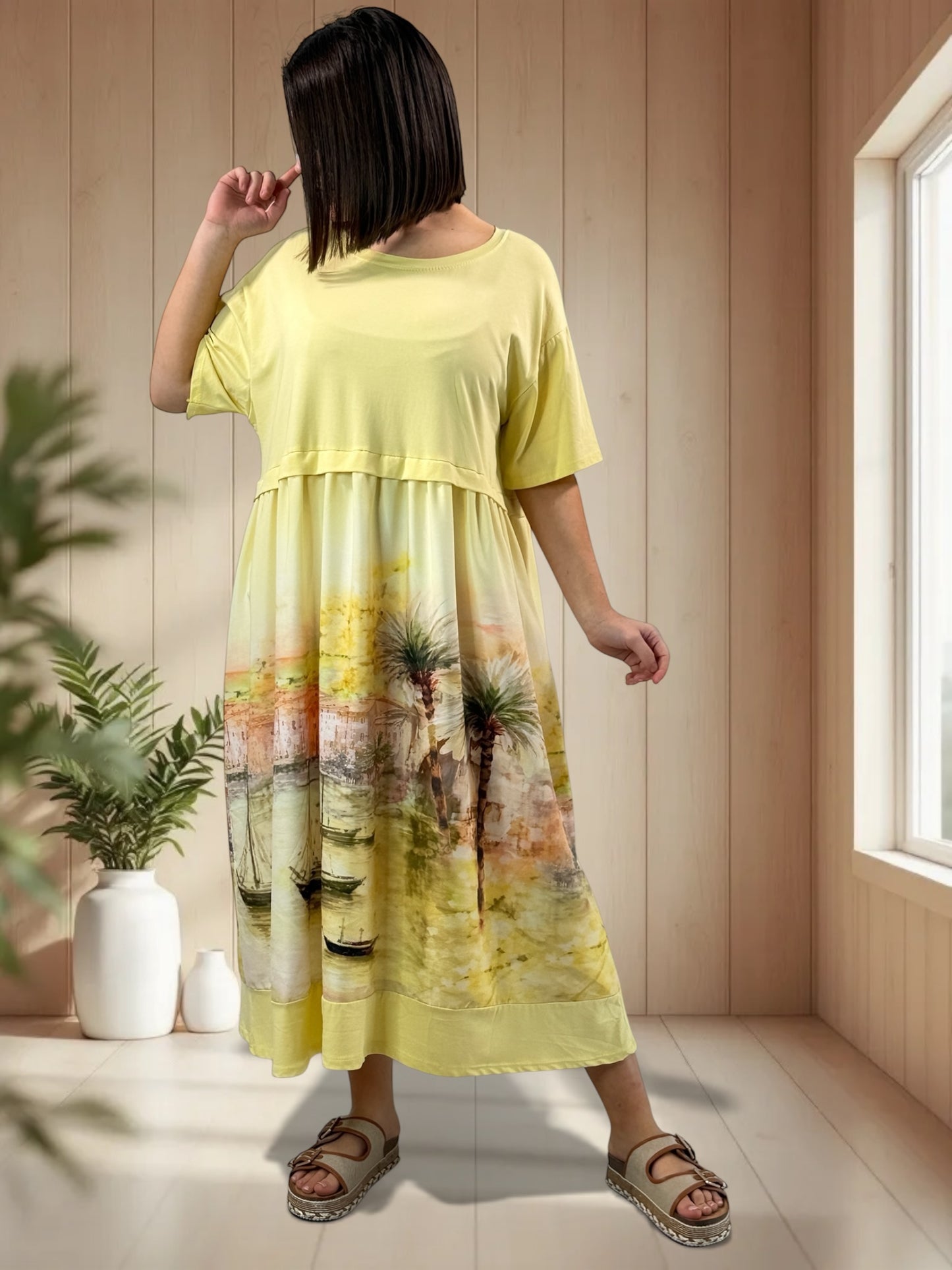MONACO - ROBE JAUNE A MOTIF JUSQU'A LA TAILLE 48/50