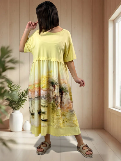 MONACO - ROBE JAUNE A MOTIF JUSQU'A LA TAILLE 48/50