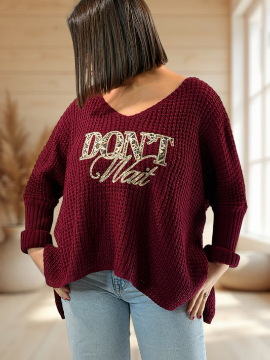 ALEX - PULL OVERSIZE BORDEAUX JUSQU'A LA TAILLE 54