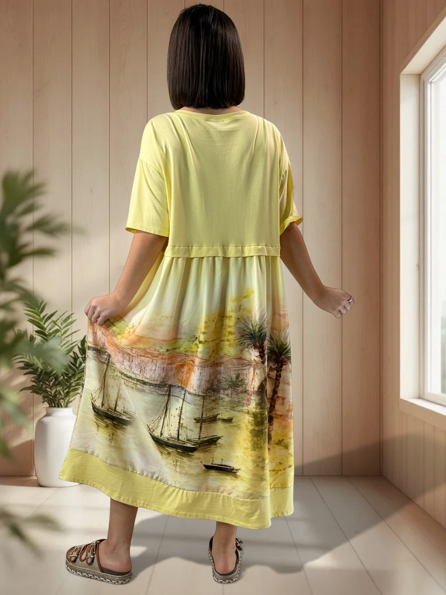 MONACO - ROBE JAUNE A MOTIF JUSQU'A LA TAILLE 48/50