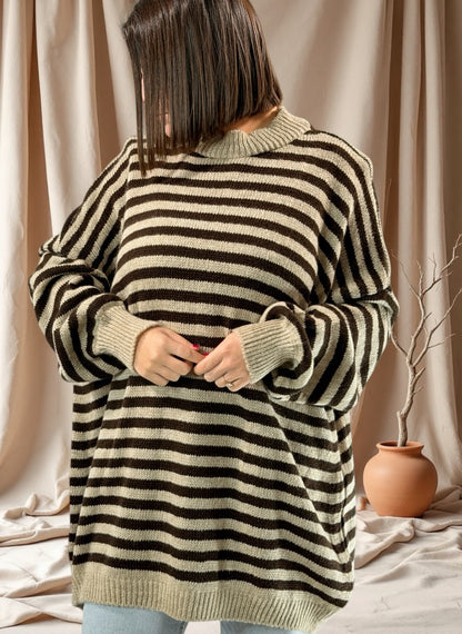 BIARRITZ - PULL MARINIERE OVERSIZE MARRON JUSQU'A LA TAILLE 54/56