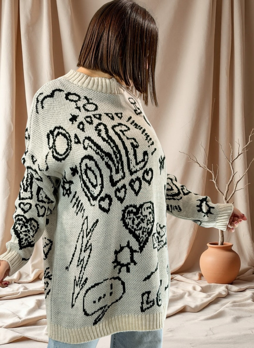ADAM - PULL OVERSIZE A MOTIF JUSQU'A LA TAILLE 52