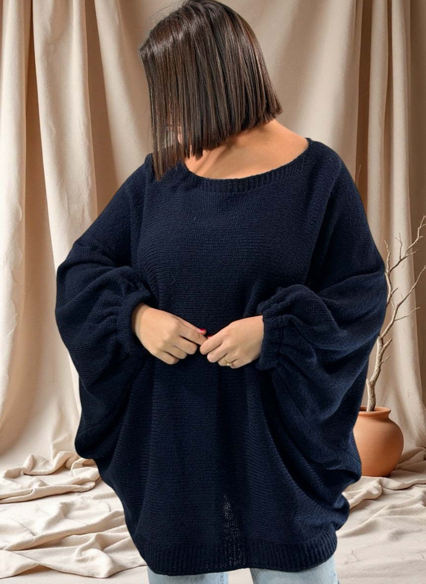 MONICA - PULL OVERSIZE MARINE JUSQU'A LA TAILLE 54