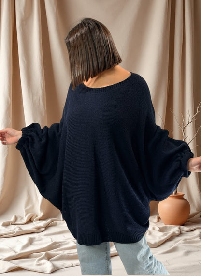 MONICA - PULL OVERSIZE MARINE JUSQU'A LA TAILLE 54
