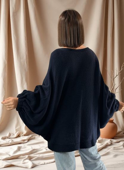 MONICA - PULL OVERSIZE MARINE JUSQU'A LA TAILLE 54
