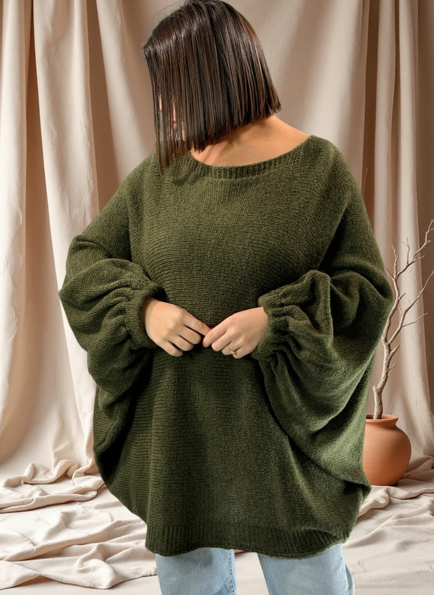 MONICA - PULL OVERSIZE KAKI JUSQU'A LA TAILLE 54
