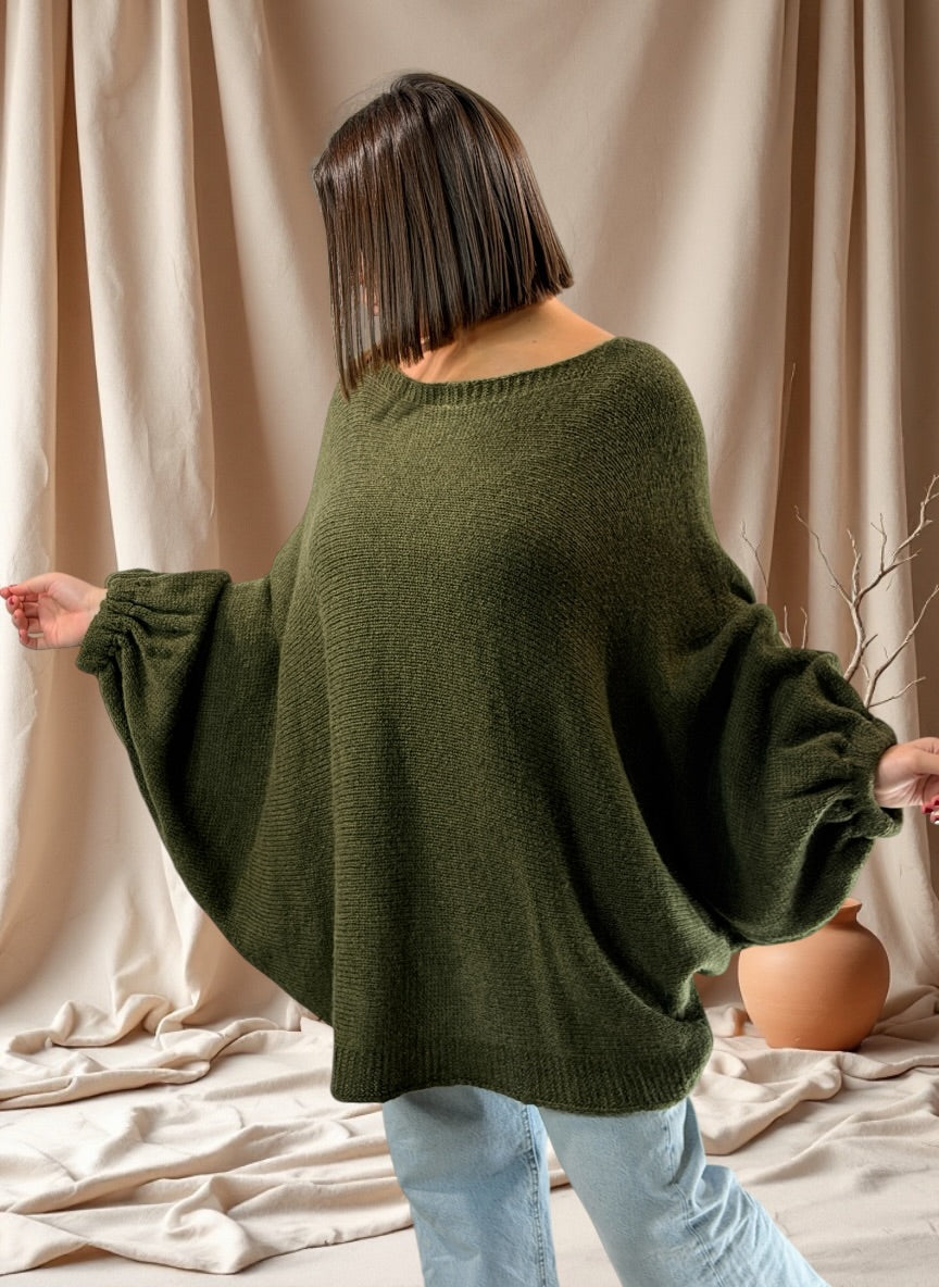 MONICA - PULL OVERSIZE KAKI JUSQU'A LA TAILLE 54