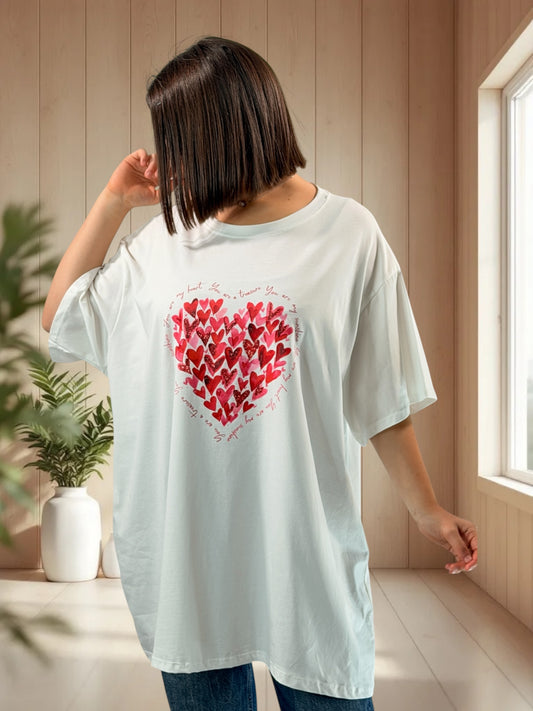 ERIKO - T-SHIRT OVERSIZE BLANC MOTIF COEUR TAILLE 46/48 A 56