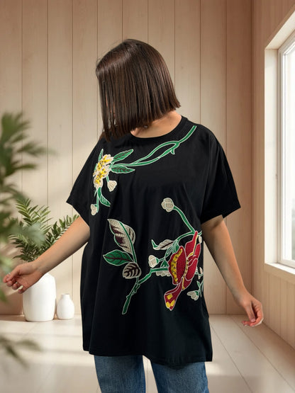 AMBROSIA - T-SHIRT OVERSIZE NOIR A MOTIF TAILLE 46/48 A 56