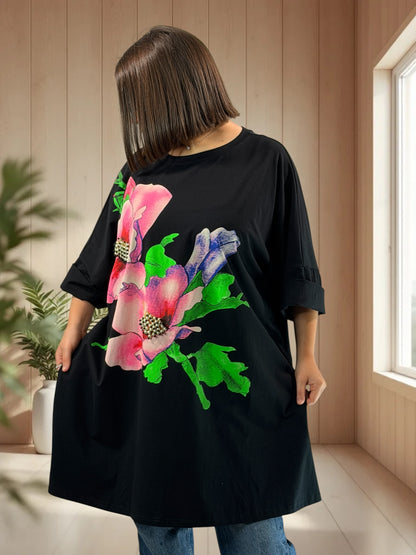 PIETRO - LONG T-SHIRT OVERSIZE A MOTIF JUSQU'A LA TAILLE 46/48 A 56