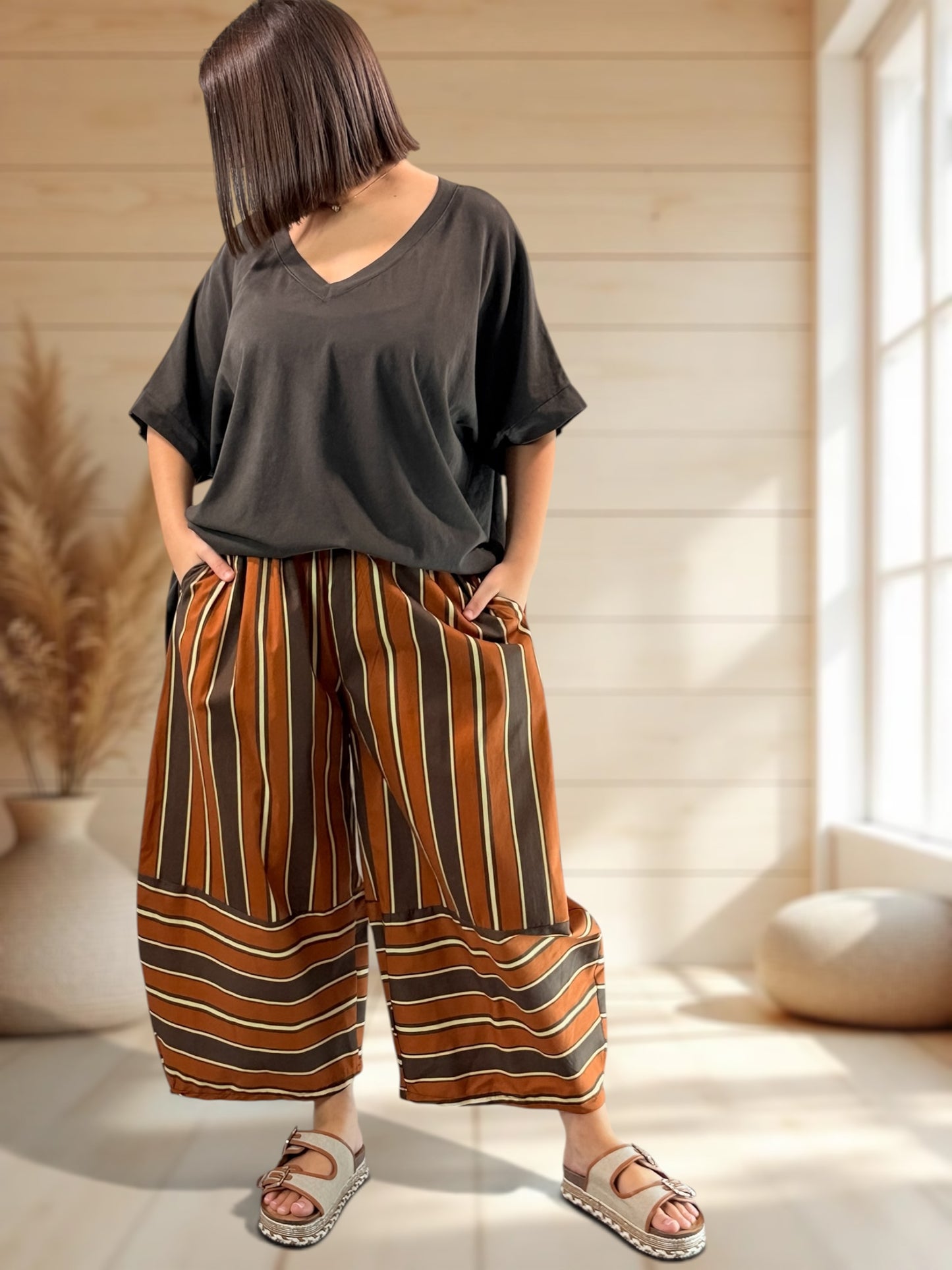 LEON - PANTALON A RAYURE ROUILLE JUSQU'A LA TAILLE 52