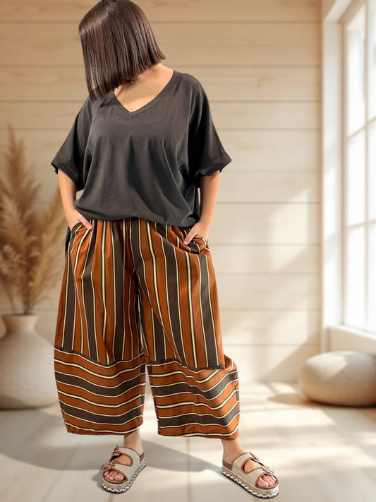 LEON - PANTALON A RAYURE ROUILLE JUSQU'A LA TAILLE 52
