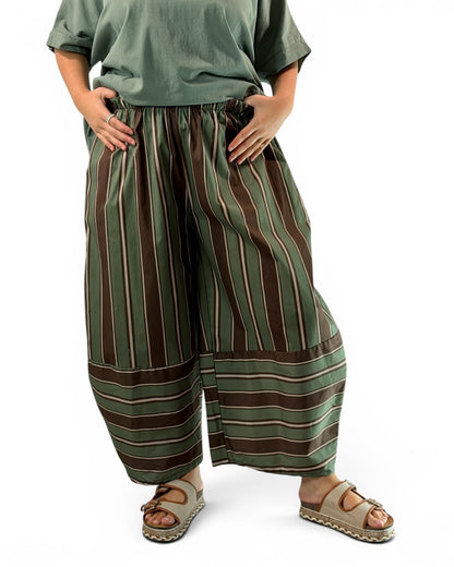 LEON - PANTALON A RAYURE KAKI JUSQU'A LA TAILLE 52