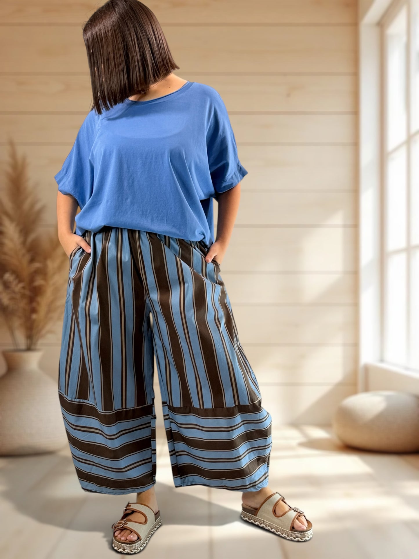 LEON - PANTALON A RAYURE BLEUE JUSQU'A LA TAILLE 52
