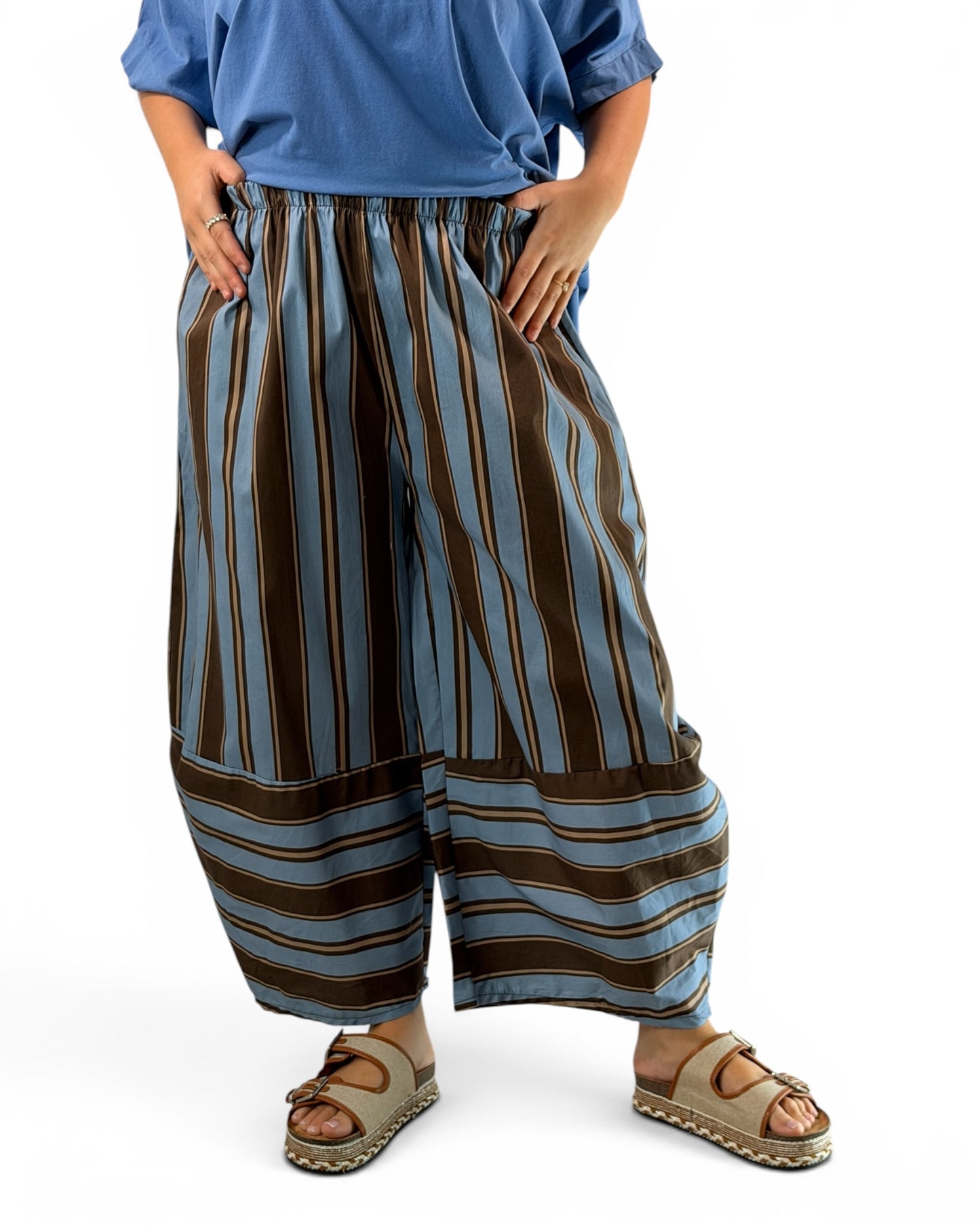 LEON - PANTALON A RAYURE BLEUE JUSQU'A LA TAILLE 52