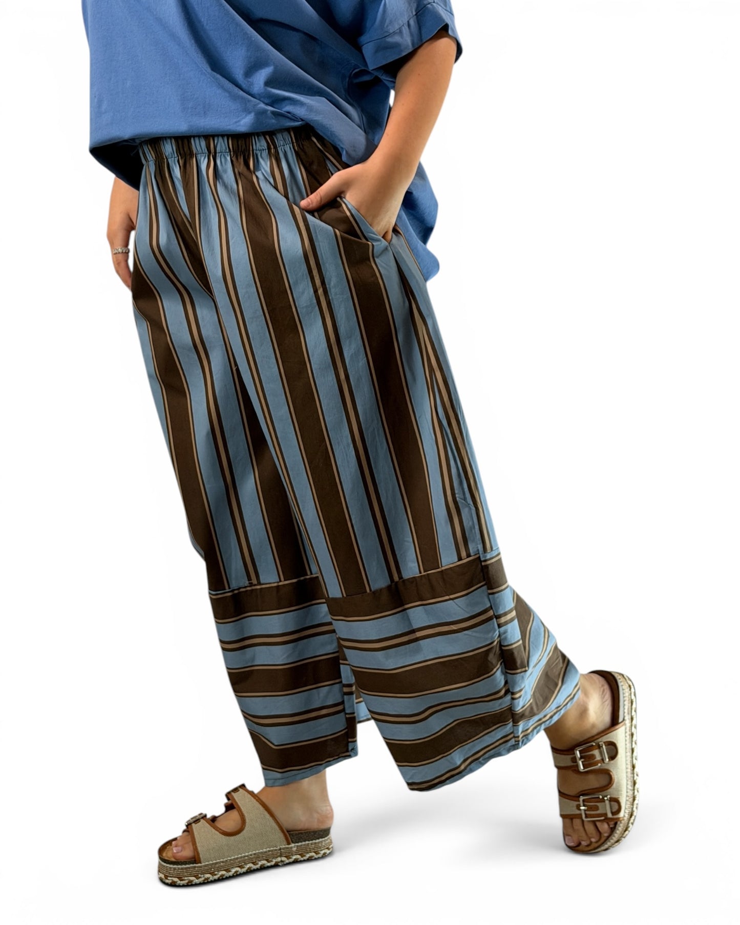 LEON - PANTALON A RAYURE BLEUE JUSQU'A LA TAILLE 52