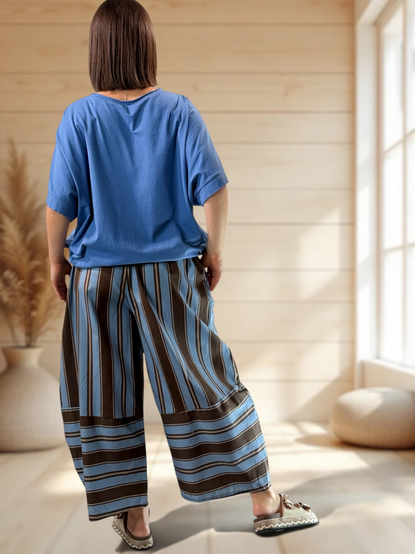 LEON - PANTALON A RAYURE BLEUE JUSQU'A LA TAILLE 52