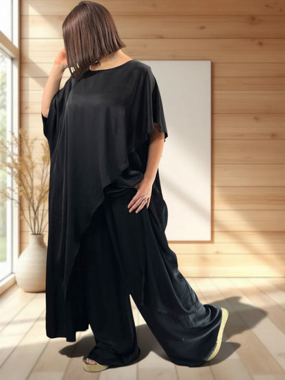 VITTORIO  - ENSEMBLE TUNIQUE ET PANTALON NOIR JUSQU'A LA TAILLE 50
