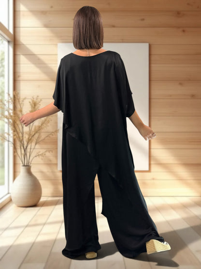VITTORIO  - ENSEMBLE TUNIQUE ET PANTALON NOIR JUSQU'A LA TAILLE 50