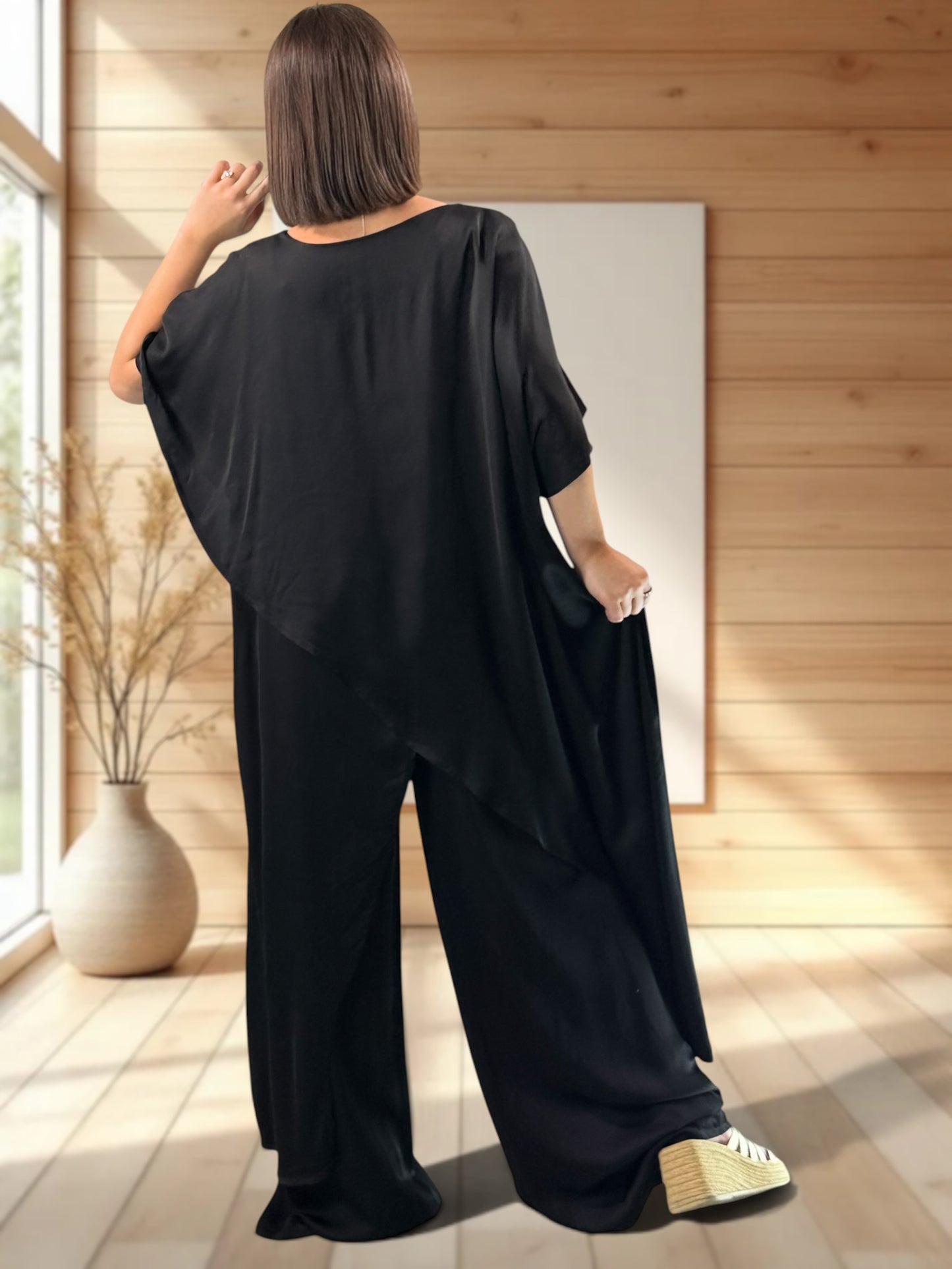 VITTORIO  - ENSEMBLE TUNIQUE ET PANTALON NOIR JUSQU'A LA TAILLE 50