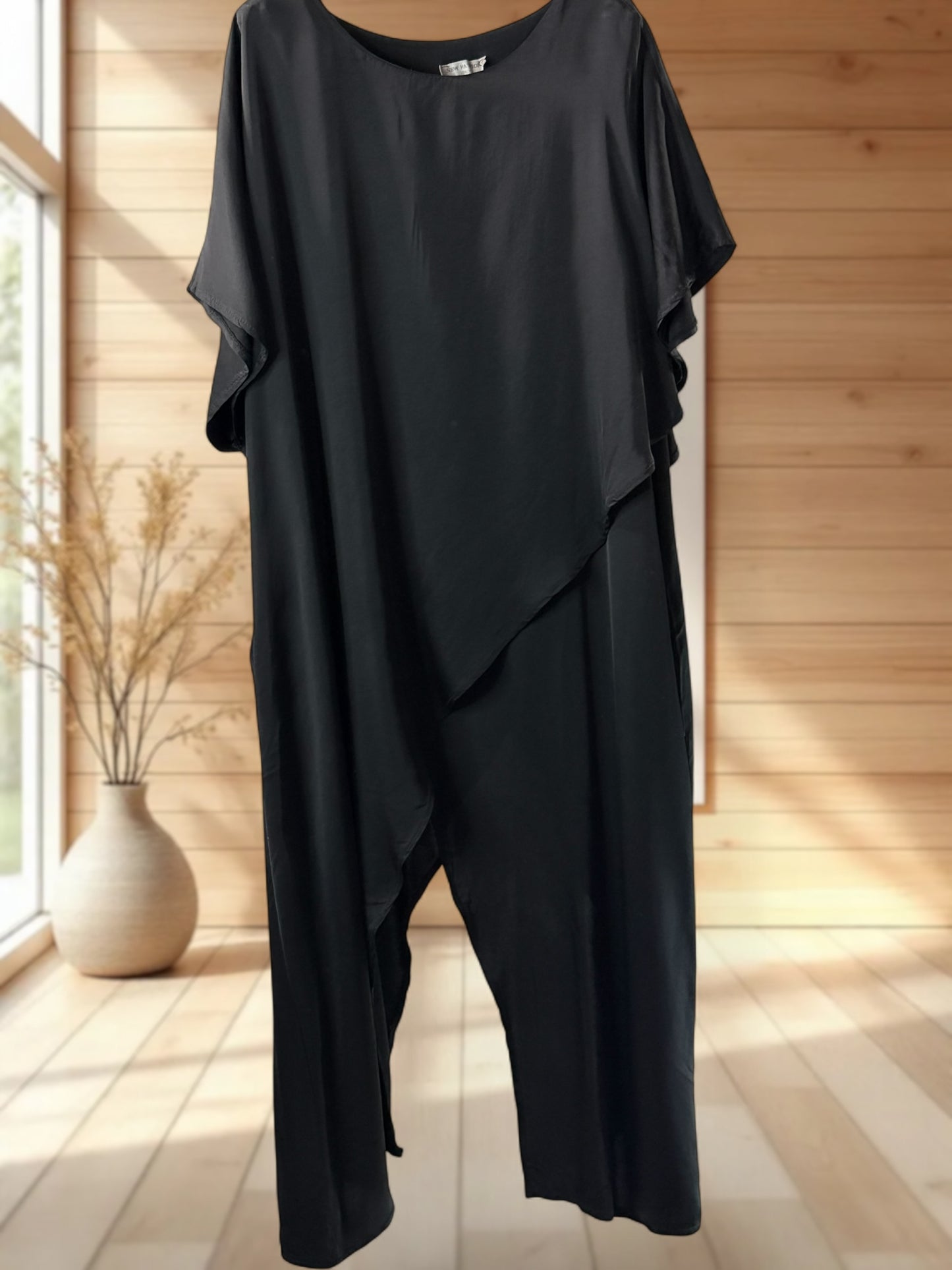 VITTORIO  - ENSEMBLE TUNIQUE ET PANTALON NOIR JUSQU'A LA TAILLE 50