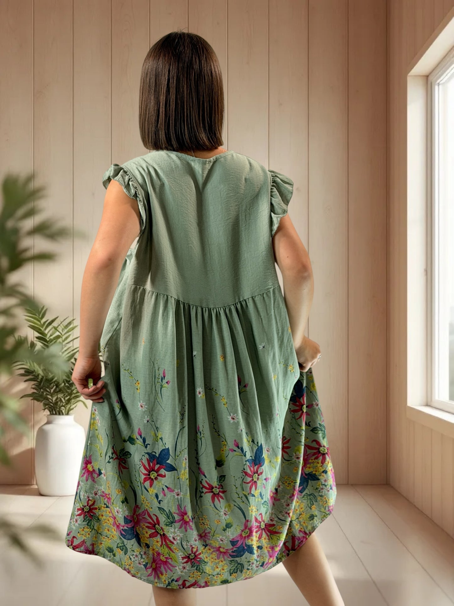 OLYMPE - ROBE KAKI A FLEUR JUSQU'A LA TAILLE 50