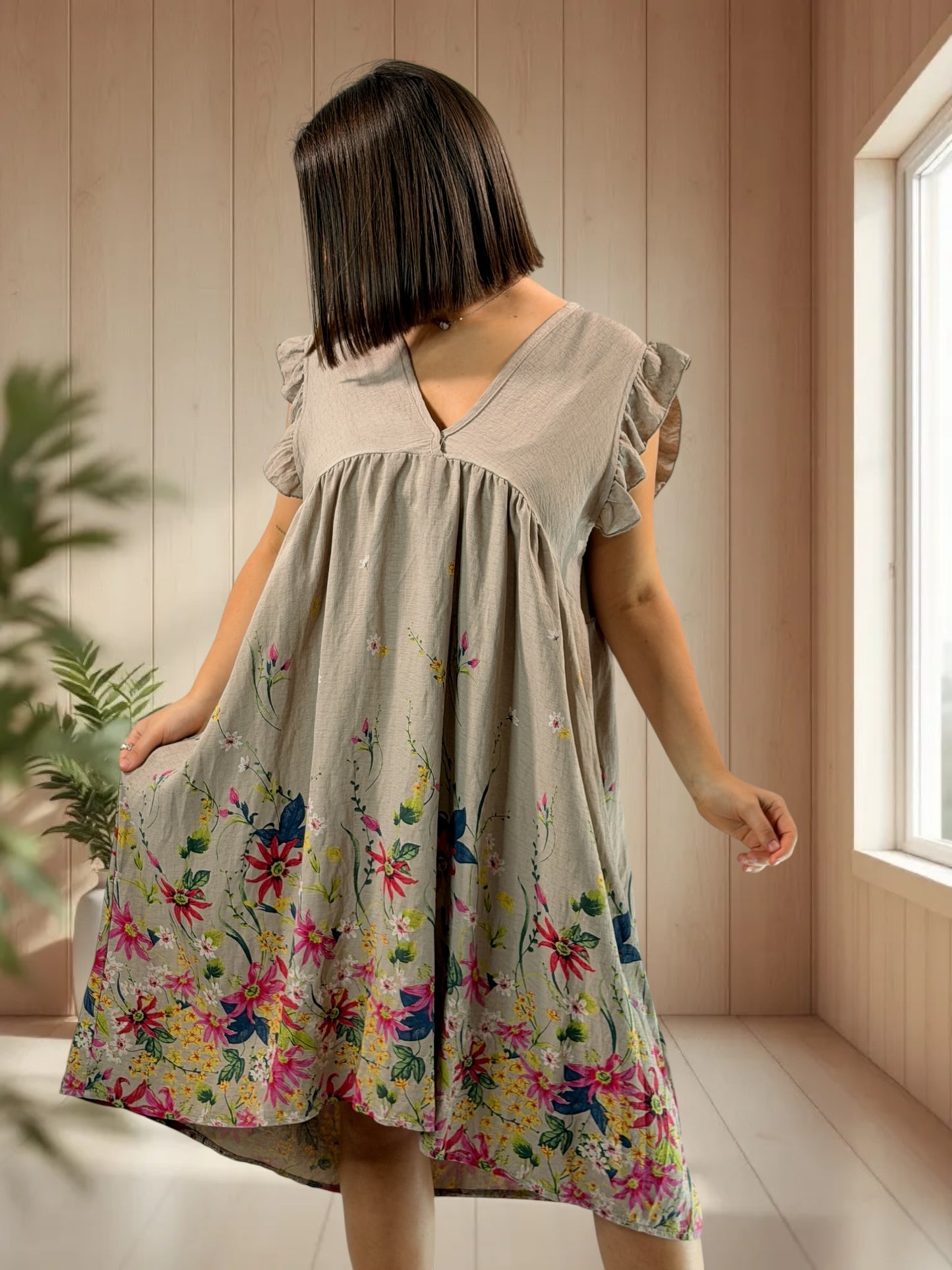 OLYMPE - ROBE MOKA A FLEUR JUSQU'A LA TAILLE 50