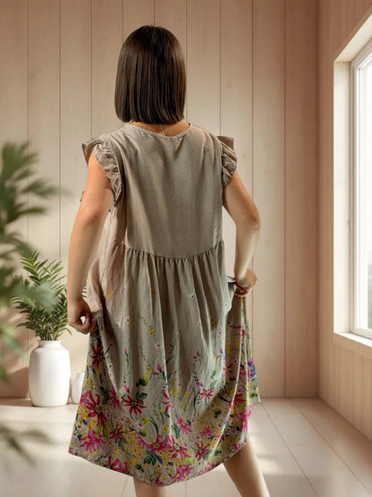 OLYMPE - ROBE MOKA A FLEUR JUSQU'A LA TAILLE 50