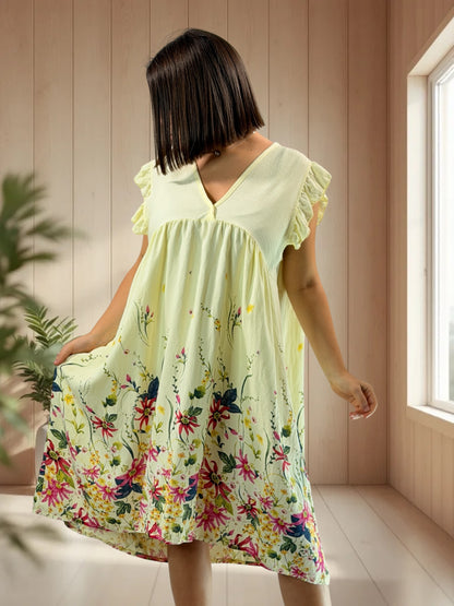 OLYMPE - ROBE JAUNE A FLEUR JUSQU'A LA TAILLE 50