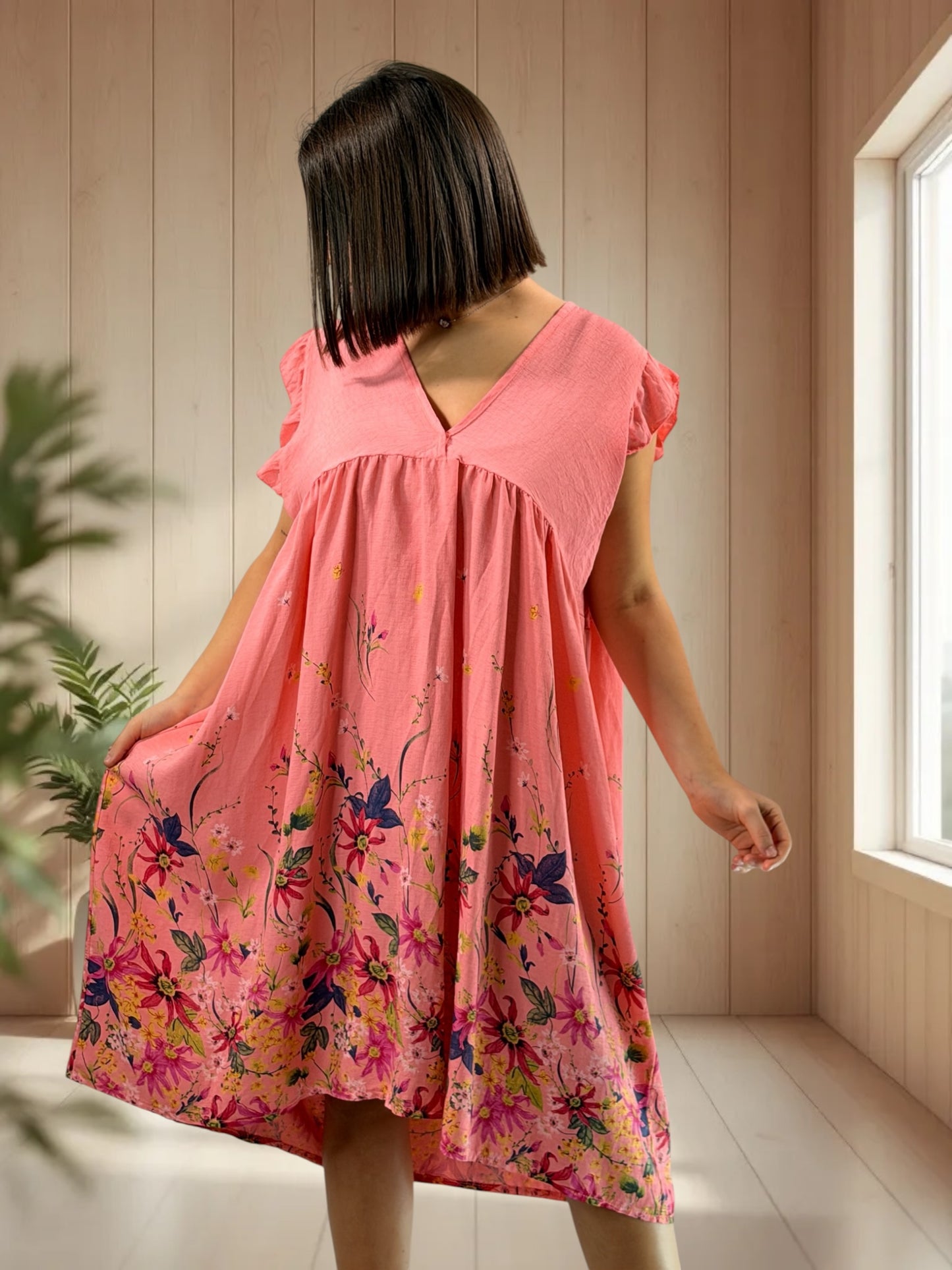 OLYMPE - ROBE CORAIL A FLEUR JUSQU'A LA TAILLE 50