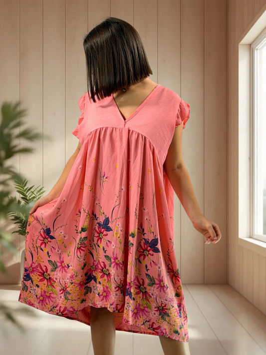 OLYMPE - ROBE CORAIL A FLEUR JUSQU'A LA TAILLE 50