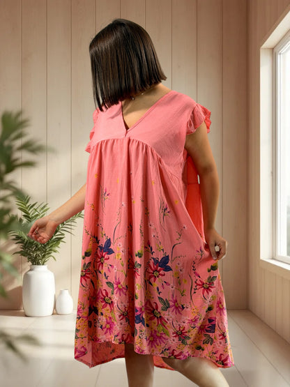 OLYMPE - ROBE CORAIL A FLEUR JUSQU'A LA TAILLE 50
