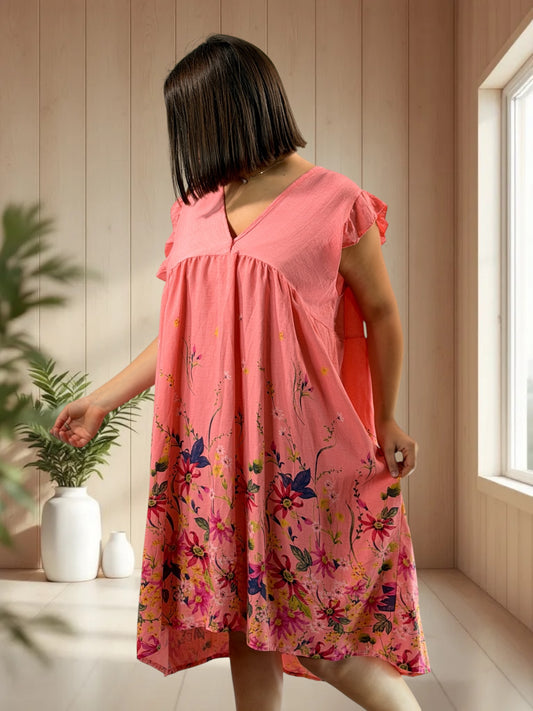 OLYMPE - ROBE CORAIL A FLEUR JUSQU'A LA TAILLE 50