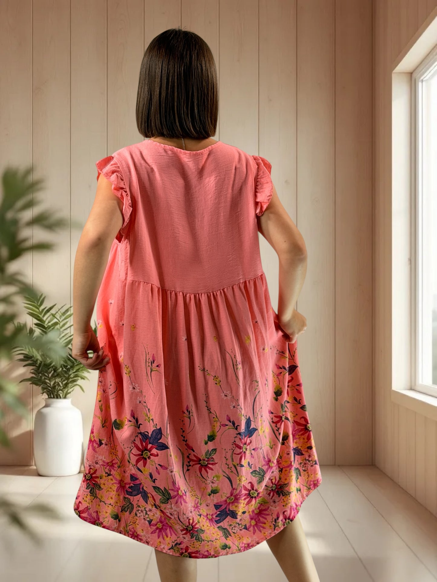 OLYMPE - ROBE CORAIL A FLEUR JUSQU'A LA TAILLE 50