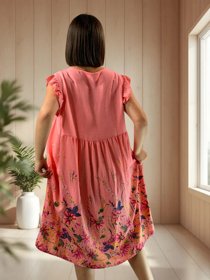 OLYMPE - ROBE CORAIL A FLEUR JUSQU'A LA TAILLE 50