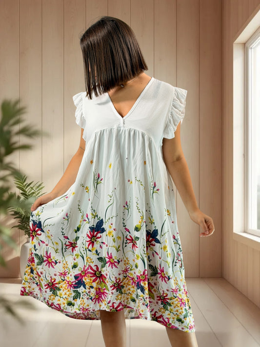 OLYMPE - ROBE BLANCHE A FLEUR JUSQU'A LA TAILLE 50