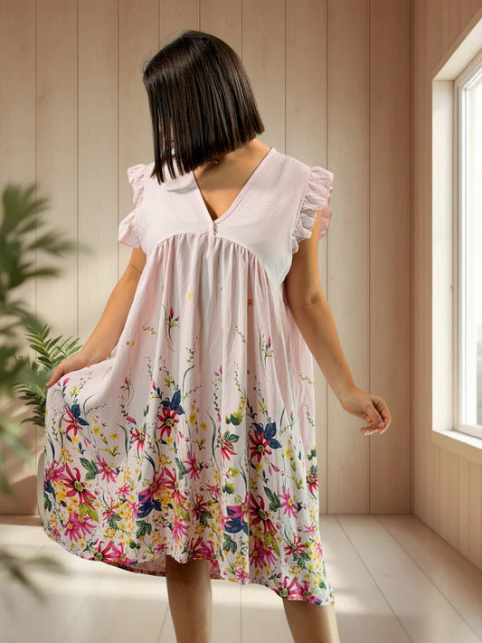 OLYMPE - ROBE ROSE A FLEUR JUSQU'A LA TAILLE 50