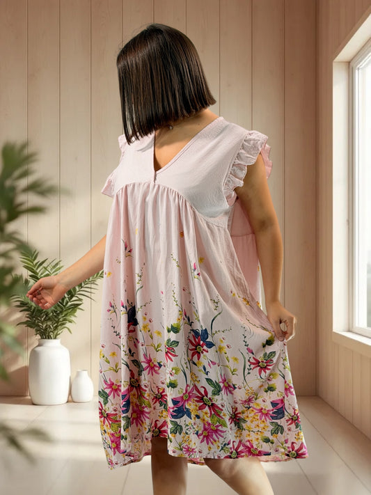 OLYMPE - ROBE ROSE A FLEUR JUSQU'A LA TAILLE 50