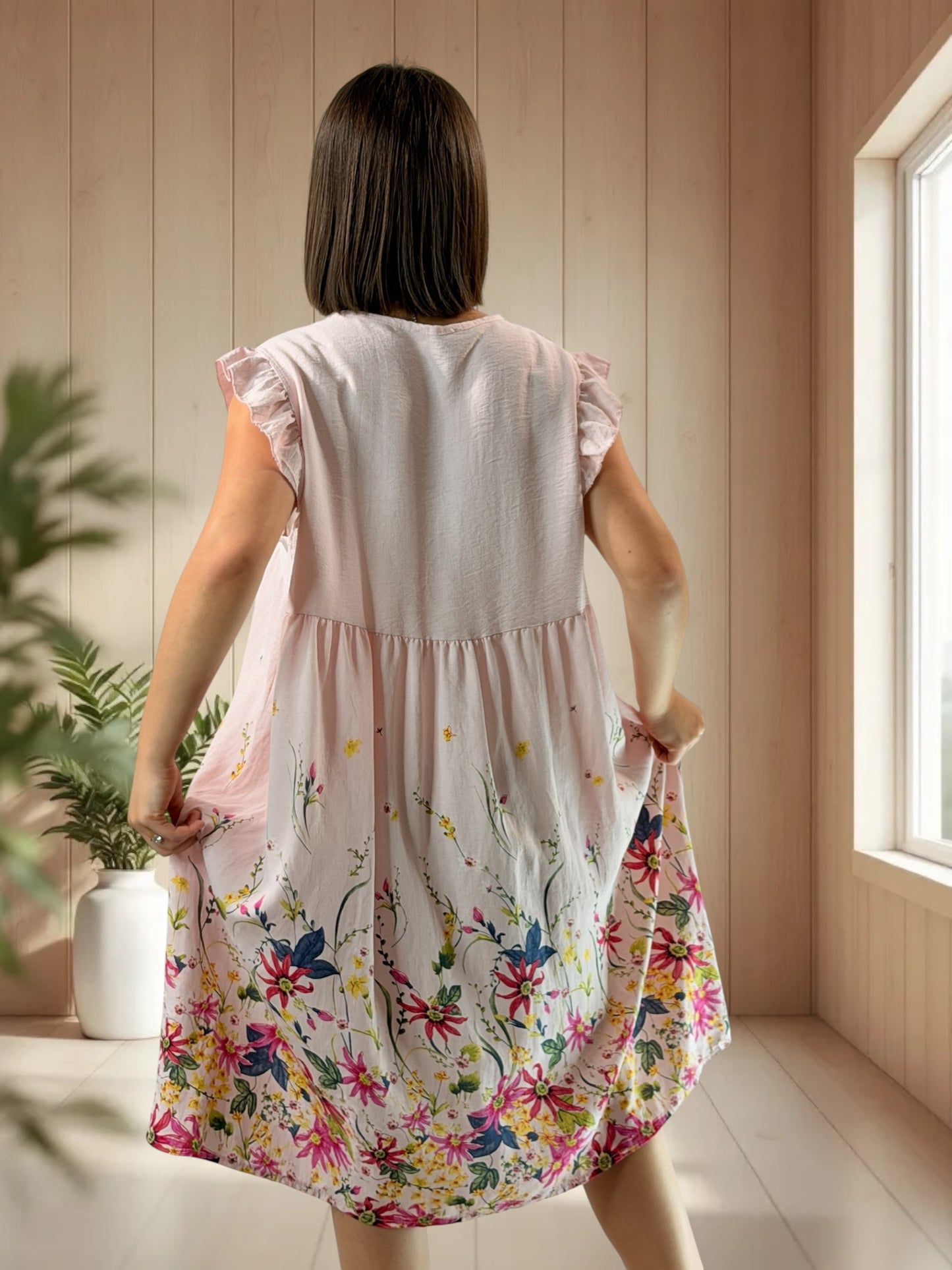 OLYMPE - ROBE ROSE A FLEUR JUSQU'A LA TAILLE 50