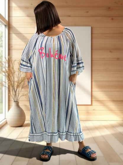 FRANCESCA - ROBE A RAYURE BLEU CIEL JUSQU'A LA TAILLE 56