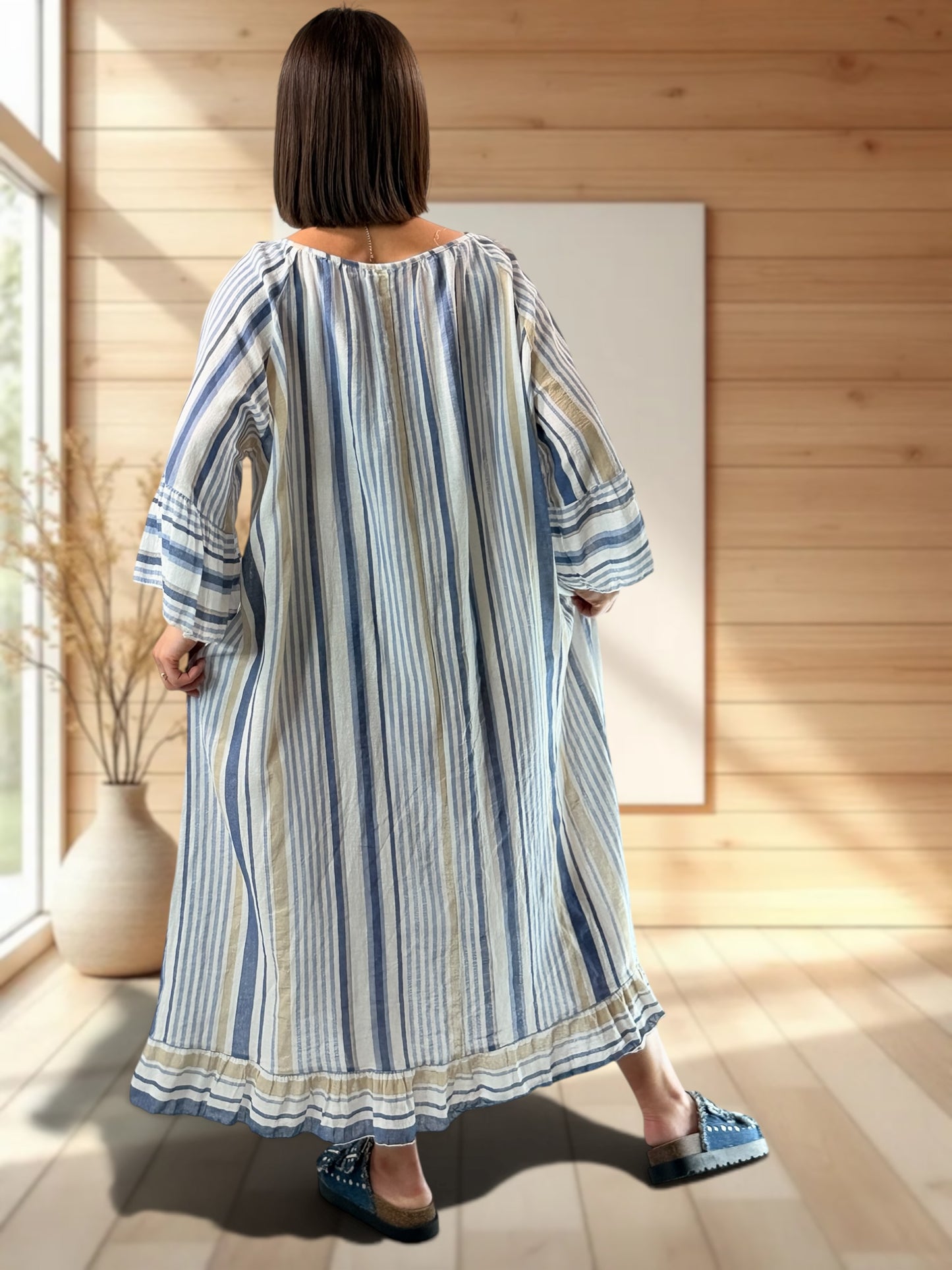 FRANCESCA - ROBE A RAYURE BLEU CIEL JUSQU'A LA TAILLE 56