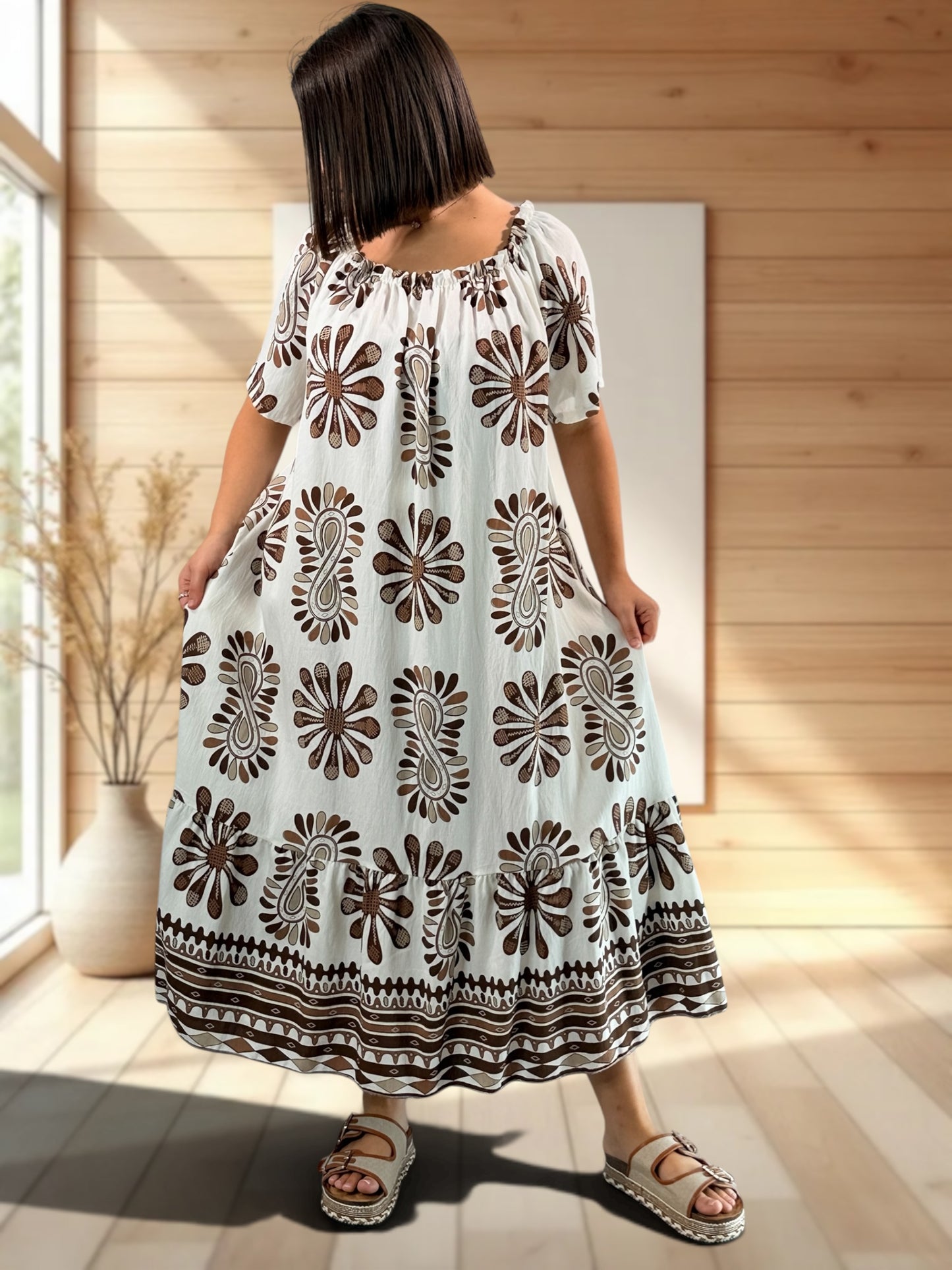 LISA - ROBE MOTIF MARRON JUSQU'A LA TAILLE 54