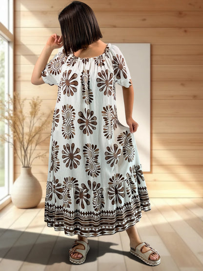 LISA - ROBE MOTIF MARRON JUSQU'A LA TAILLE 54