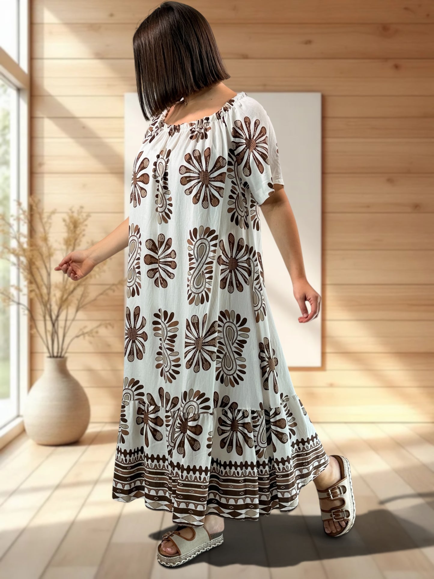 LISA - ROBE MOTIF MARRON JUSQU'A LA TAILLE 54