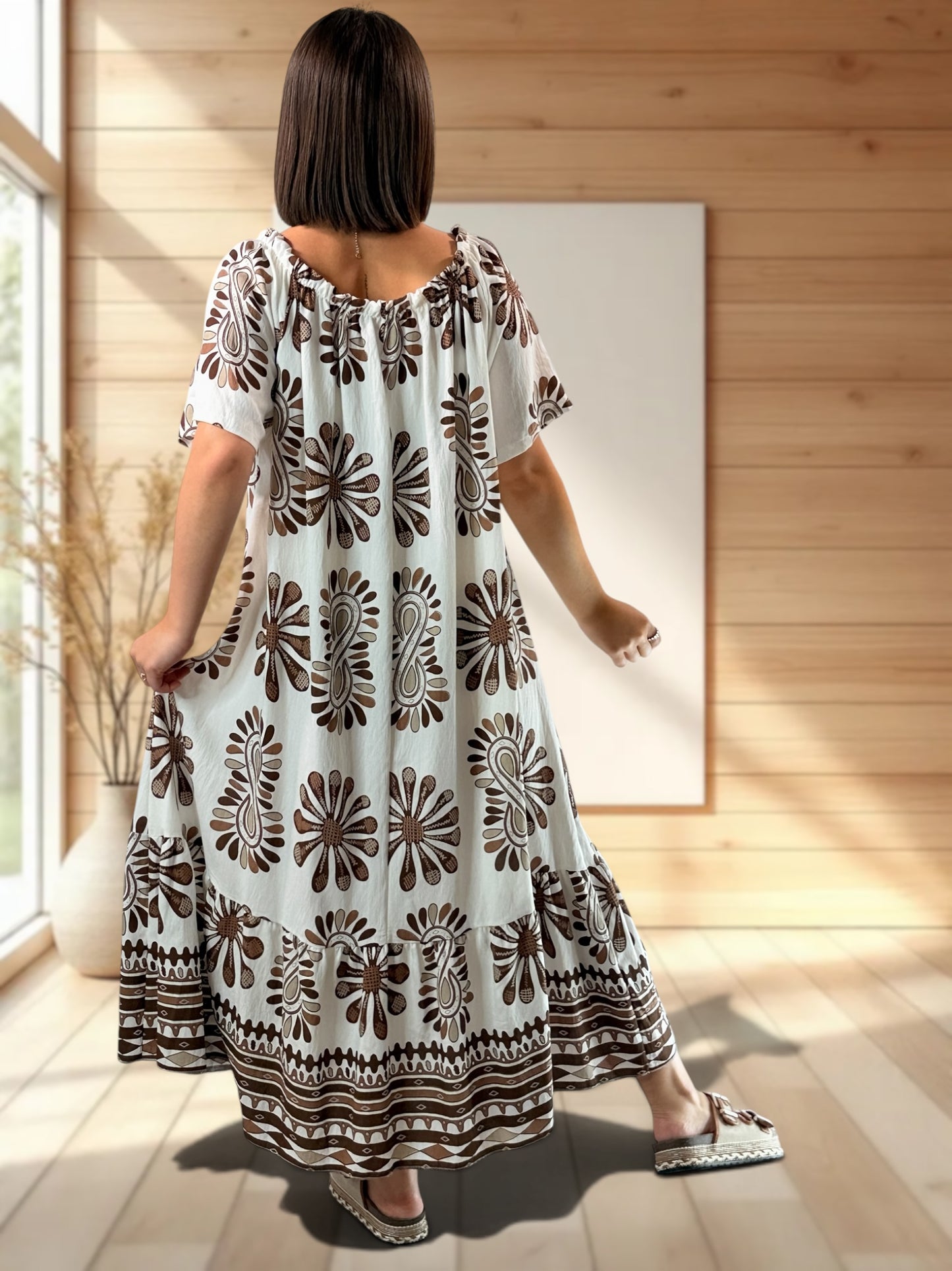 LISA - ROBE MOTIF MARRON JUSQU'A LA TAILLE 54