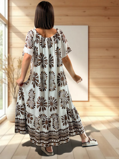 LISA - ROBE MOTIF MARRON JUSQU'A LA TAILLE 54