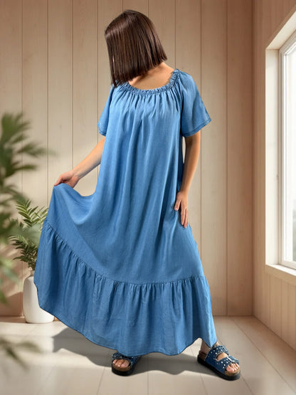 JOSEPHA - ROBE LONGUE EN JEAN TENCELL JUSQU'A LA TAILLE 52