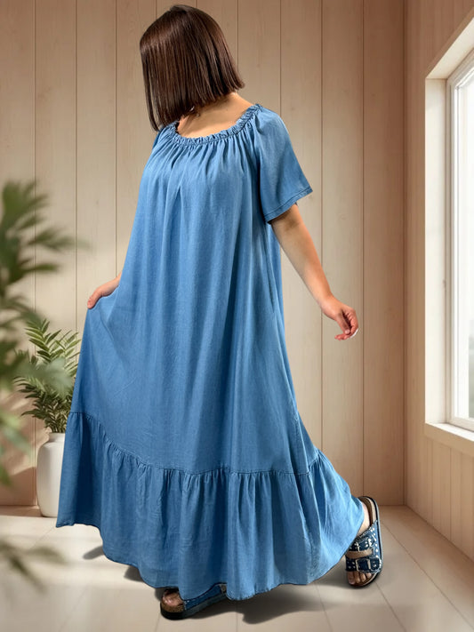 JOSEPHA - ROBE LONGUE EN JEAN TENCELL JUSQU'A LA TAILLE 52