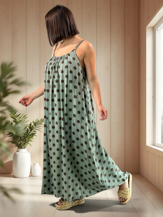 CLAUDIE - ROBE LONGUE KAKI A POIS JUSQU'A LA TAILLE 52