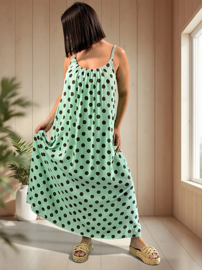CLAUDIE - ROBE LONGUE VERTE A POIS JUSQU'A LA TAILLE 52